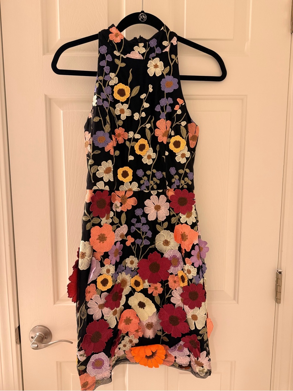 bebe Black Dress with Multicolor Floral Embroidery